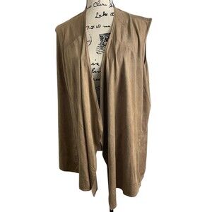 Per Seption Concept Vest Size XL Open Front Cardigan Brown Faux Suede Sleeveless
